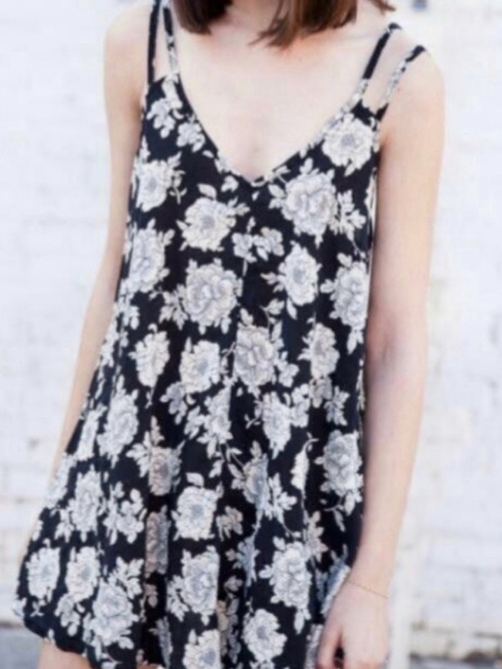 Brandy Melville Black Floral Casual Mini Dress or Swimsuit Coverup One Size